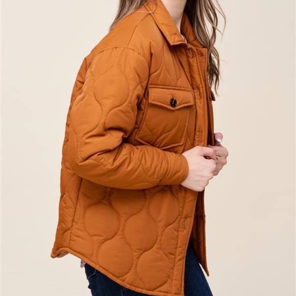 Staccato Jackets & Blazers - Staccato Camel Colored Collared Button Closure Quilted Shacket